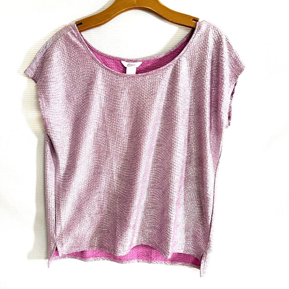 Candies Lightweight Metallic Pink Ladies Top - L - shimmery stretchy sexy bling